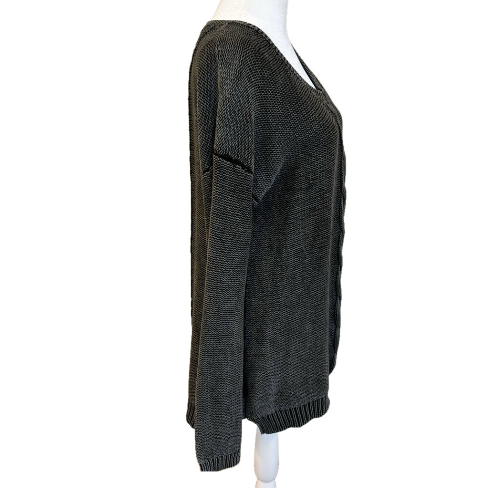 Sweater Long Sleeve w/ Cables front & Back, Charcoal Grey 100% Cotton, size LRG - Picture 2 of 9
